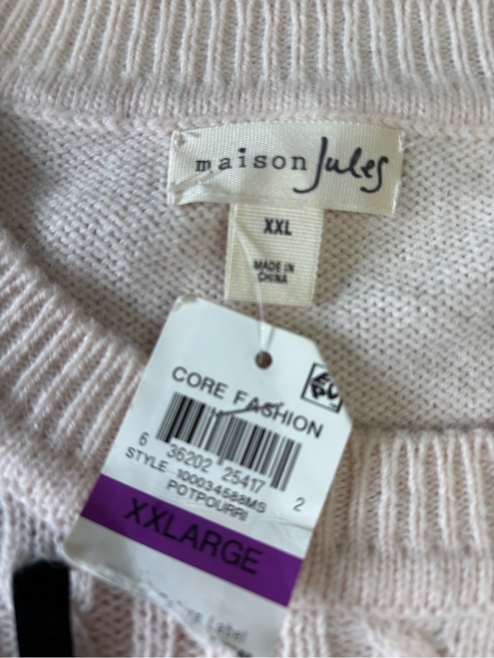 Maison Jules Light Pink Ruffle Cable Knit Sweater with Black Ribbon - Picture 3 of 3